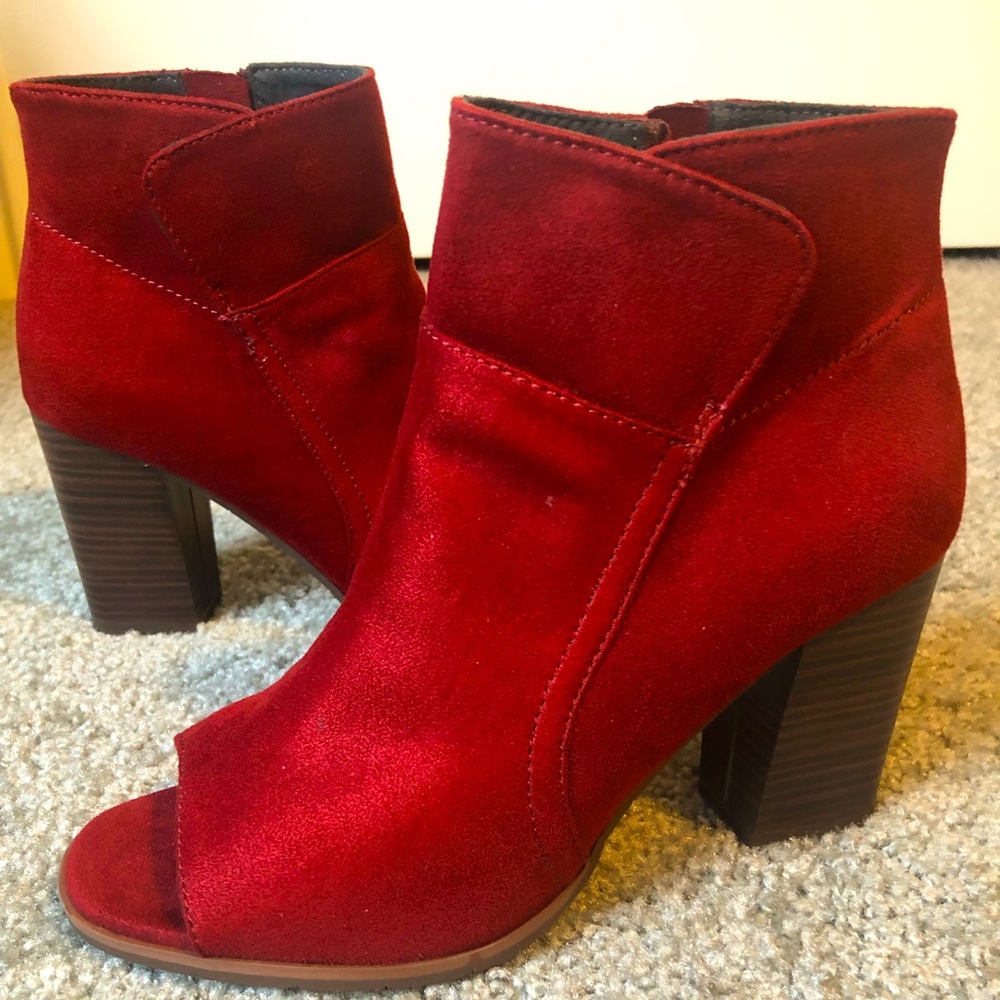 BC Red Suede Heeled Peep Toe Bootie - 7.5